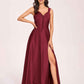 Satin V-neck A-line Bridesmaid Dresses Side slit Floor Length
