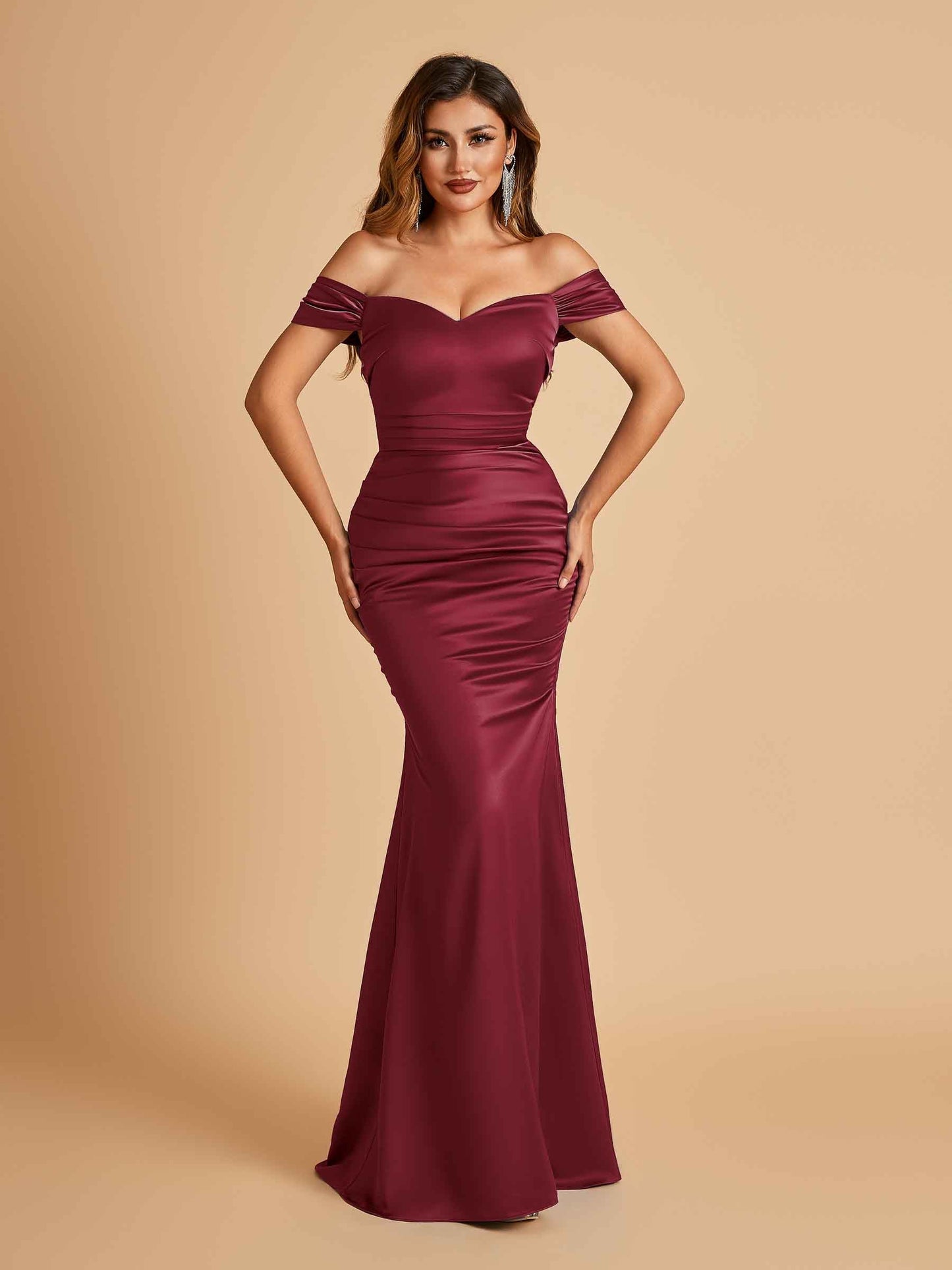 Satin Mermaid Off Shoulder Bridesmaid Dresses Sweetheart Floor Length For Sale