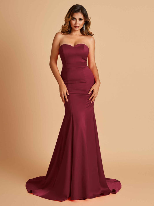 Sexy Satin Sweetheart Mermaid Bridesmaid Dresses Strapless Floor Length