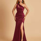 Sexy Satin Key Hole Bridesmaid Dresses One Shoulder Key Hole Floor Length Sheath For Sale