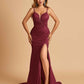 Satin Mermaid Long Prom Dresses Spaghetti Straps Sweetheart Side Slit Floor Length