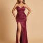 Sexy Satin Mermaid Long Bridesmaid Dresses Strapless Sweetheart Side Slit Floor Length