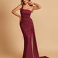 Sexy Satin One Shoulder Mermaid Bridesmaid Dresses Pleats Floor Length