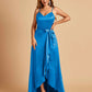 Satin Asymmetric V-neck Bridesmaid Dresses Sleeveless Side Slit A-line Unique For Sale