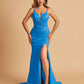 Satin Mermaid Long Prom Dresses Spaghetti Straps Sweetheart Side Slit Floor Length
