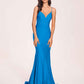 Sexy Satin Mermaid Prom Dresses Spaghetti Straps V-neck Floor Length Lace-up Back