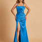Sexy Satin Spaghetti Straps Prom Dresses Open Back Mermaid Floor Length Unique