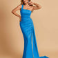 Sexy Satin One Shoulder Mermaid Bridesmaid Dresses Pleats Floor Length