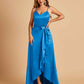 Satin Asymmetric V-neck Prom Dresses Sleeveless Side Slit A-line Unique