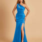 Sexy Satin Key Hole Bridesmaid Dresses One Shoulder Key Hole Floor Length Sheath For Sale