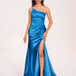 Satin One-shoulder Mermaid Bridesmaid Dresses Side Slit Pleats Floor Length