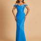 Sexy Off Shoulder Mermaid Long Bridesmaid Dresses Satin Spaghetti Straps Floor Length