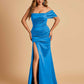 Satin One-shoulder Long Bridesmaid Dresses Side Slit With Pleats Mermaid
