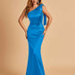 Sexy Satin One Shoulder Bridesmaid Dresses Long Zipper Side Floor Length Sheath