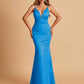 Satin Deep V-neck Mermaid Bridesmaid Dresses Open Back Floor Length