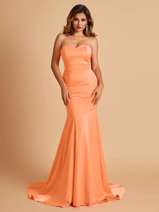Sexy Satin Sweetheart Mermaid Bridesmaid Dresses Strapless Floor Length