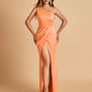 Satin One-shoulder Bridesmaid Dresses Sheath Side Slit Sleeveless Floor Length