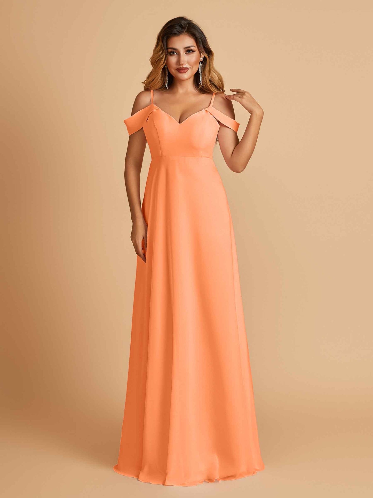 Chiffon Off-shoulder Long Bridesmaid Dresses V-neck Floor Length A-line For Sale