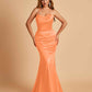 Sexy Satin Mermaid Bridesmaid Dresses Spaghetti Straps Scoop Criss-cross Back