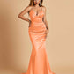 Satin Mermaid V-neck Bridesmaid Dresses Spaghetti Straps Floor Length