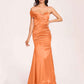 Satin One-shoulder Bridesmaid Dresses Pleats Floor Length Mermaid Long