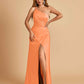 Satin One Shoulder Sheath Bridesmaid Dresses Spaghetti Straps Side Slit Floor Length