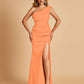 Satin One-shoulder Bridesmaid Dresses Mermaid Side Slit Sleeveless Floor Length