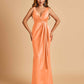 Sexy Satin Sheath V-neck Bridesmaid Dresses Strapless Floor Length