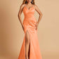 Sexy Mermaid Bridesmaid Dresses Spaghetti Straps Satin Side Slit Pleats Floor Length