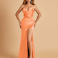 Sexy Satin Halter Straps Sheath Prom Dresses Side Slit Pleats Floor Length