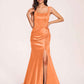 Sexy Satin Square Mermaid Bridesmaid Dresses Pleats Side-Slit Floor-Length Sleeveless
