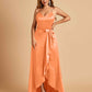 Satin Asymmetric V-neck Prom Dresses Sleeveless Side Slit A-line Unique
