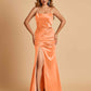 Sexy Satin Spaghetti Straps Bridesmaid Dresses Open Back Mermaid Floor Length Unique