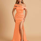 Unique Satin Mermaid Prom Dresses With Off Shoulder Straps Side Slit Floor Length