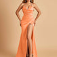 Sexy Satin Mermaid Prom Dresses Spaghetti Straps Sweetheart Side Slit Criss-cross Back