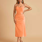 Sexy Satin Midi Prom Dresses Spaghetti Straps Slip Scoop Side Slit