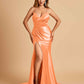 Satin Mermaid V-neck Bridesmaid Dresses Spaghetti Straps Side Slit Floor Length