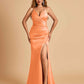 Sexy Satin Mermaid Long Prom Dresses Spaghetti Straps Sweetheart Side Slit Criss-cross Back