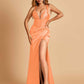 Sexy Sweetheart Sheath Prom Dresses Spaghetti Straps Satin Side Slit Pleats Floor Length
