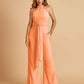 Chiffon Bridesmaid Jumpsuit Jewel Neck Sleeveless Floor Length With Pockets