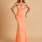 Satin Deep V-neck Mermaid Prom Dresses Open Back Floor Length
