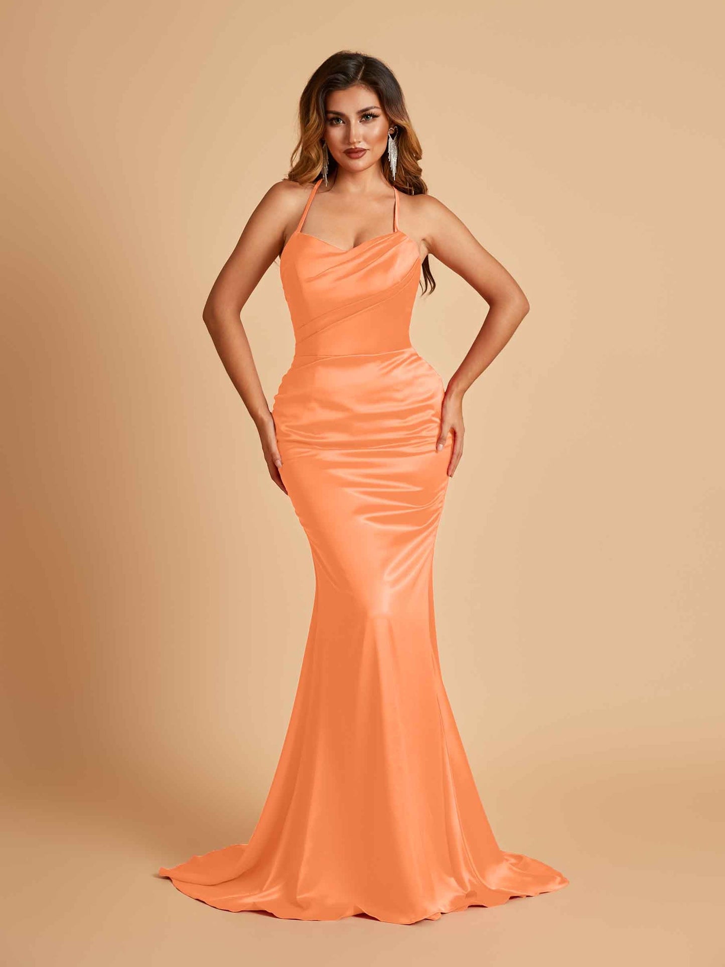 Sexy Satin Mermaid Prom Dresses Spaghetti Straps Scoop Criss-cross Back