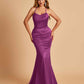 Sexy Satin Mermaid Prom Dresses Spaghetti Straps Scoop Criss-cross Back