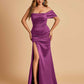 Satin One-shoulder Long Bridesmaid Dresses Side Slit With Pleats Mermaid