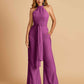 Chiffon Bridesmaid Jumpsuit Jewel Neck Sleeveless Floor Length With Pockets