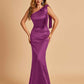 Sexy Satin One Shoulder Bridesmaid Dresses Long Zipper Side Floor Length Sheath