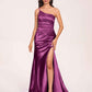 Satin One-shoulder Mermaid Bridesmaid Dresses Side Slit Pleats Floor Length
