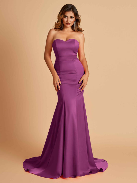 Sexy Satin Sweetheart Mermaid Bridesmaid Dresses Strapless Floor Length