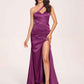 Sexy Satin One-shoulder Prom Dresses Side Slit Sheath Floor Length Long