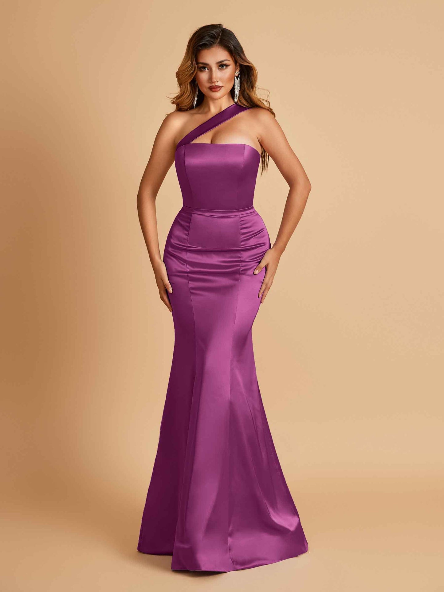 Sexy Satin Mermaid Bridesmaid Dresses One Shoulder Floor Length